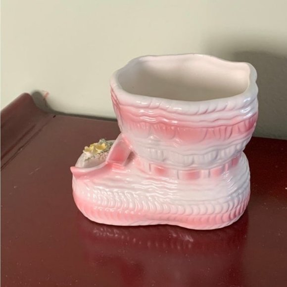 Vintage pink planter - pink baby booties - - nursery planter - desk organizer - Picture 4 of 10
